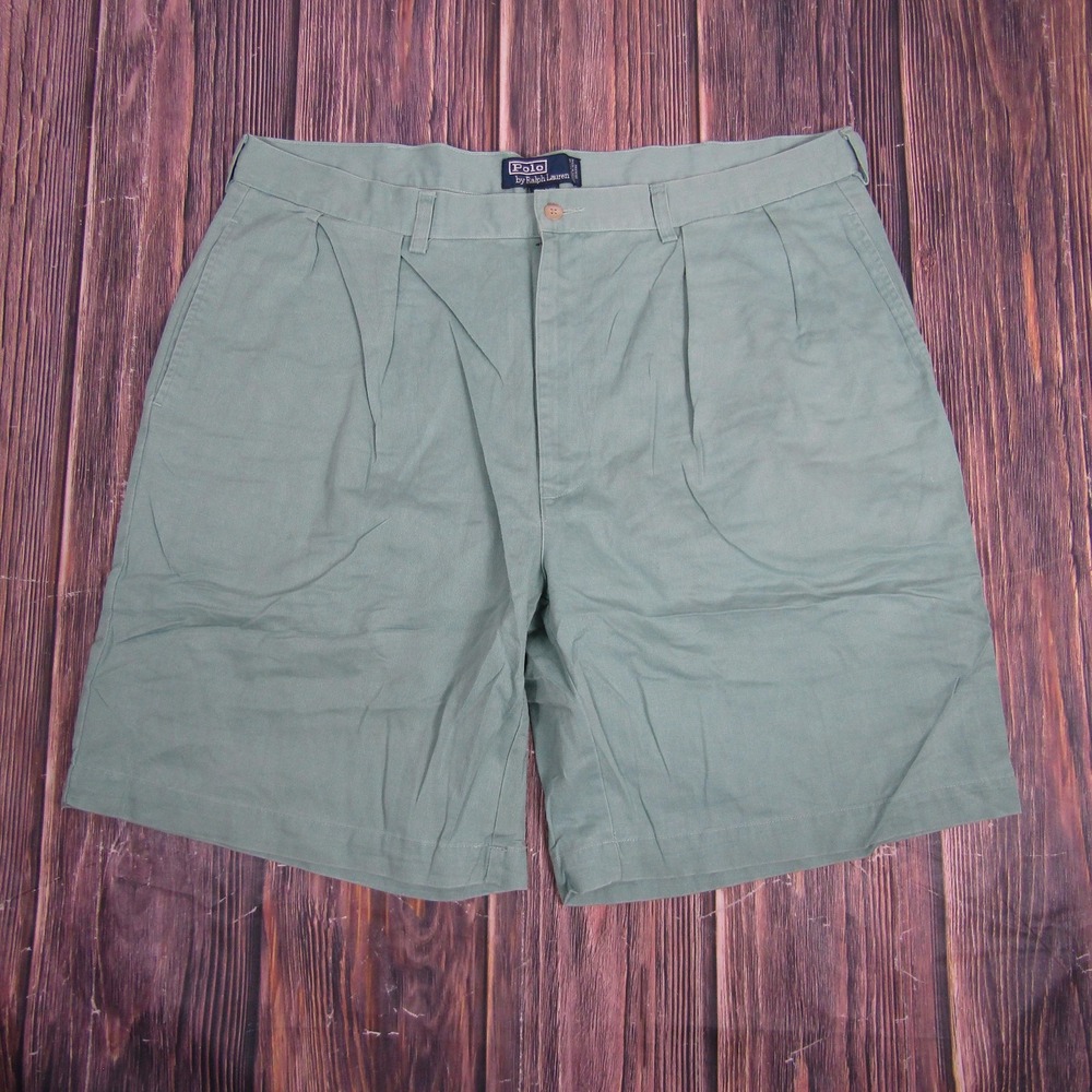 Polo Ralph Lauren Tyler Shorts Mens 40 Green Classic Chino Pleated Cotton Casual